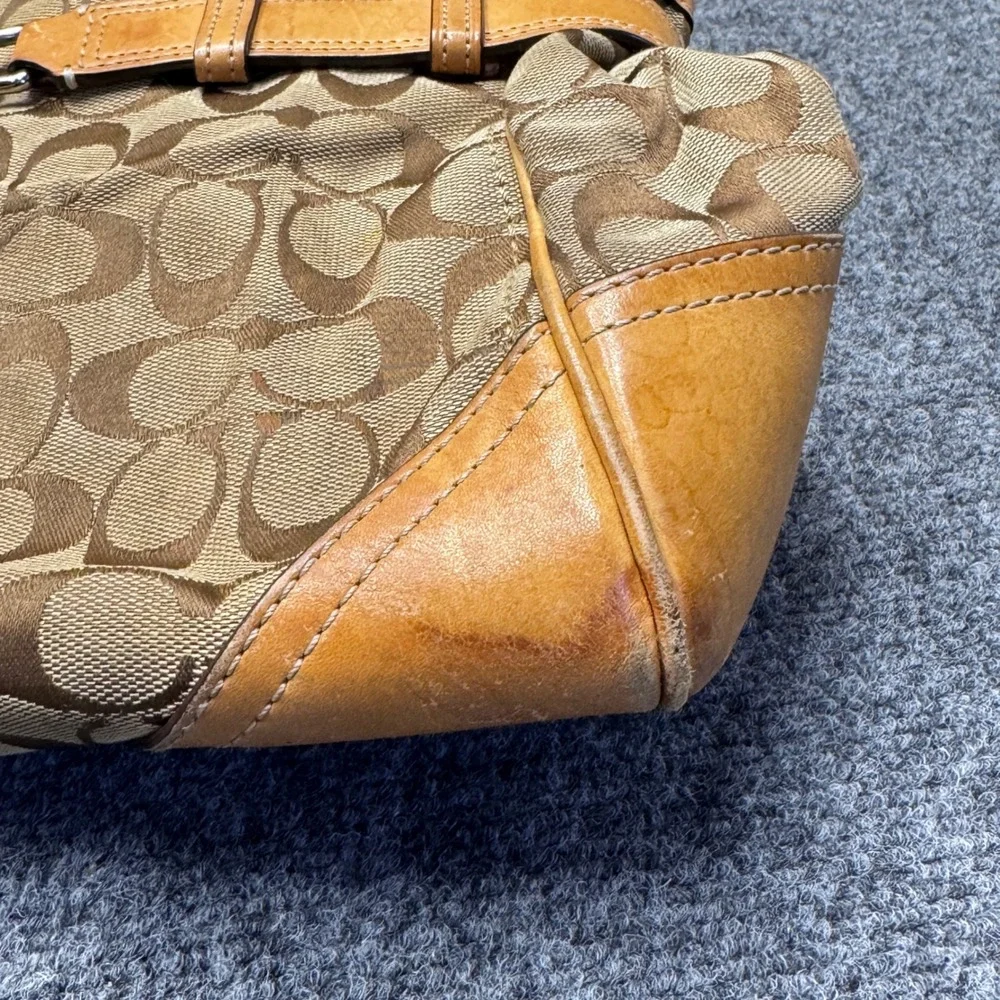 Coach Hampton Satchel Women Medium Brown Monogram Canvas Y2K Preppy 8K07